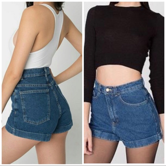 American Apparel Pants - American Apparel High Waist Denim Cuff Shorts, 28